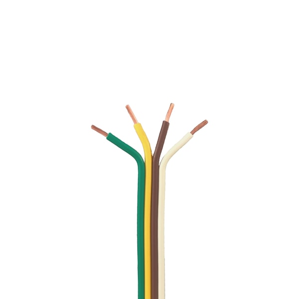 4 Conductor Trailer Cable, Bonded 16 AWG GPT, White-Brown-Yellow-Green PVC Wires, 10' Length
